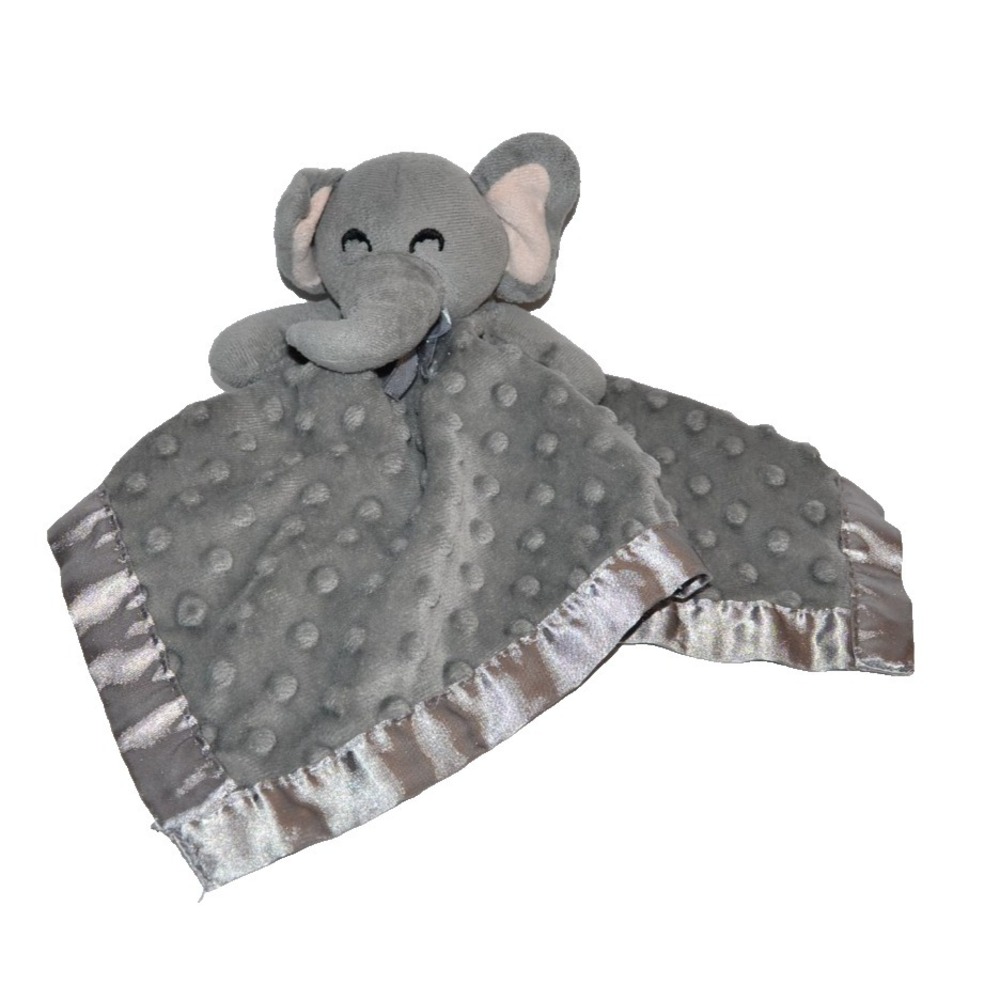 Pro Goleem Gray Elephant Lovey Security Blanket Minky Dot Satin crinkle ears